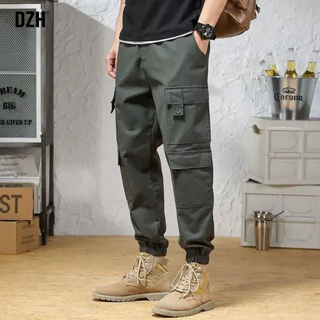 男士军绿色工装裤男宽松束脚裤子秋季男款休闲裤男裤2023新款长裤商品大图