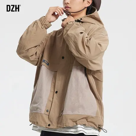 男士卡其色工装外套男潮流百搭飞行员连帽夹克2023新款秋季冲锋衣商品大图