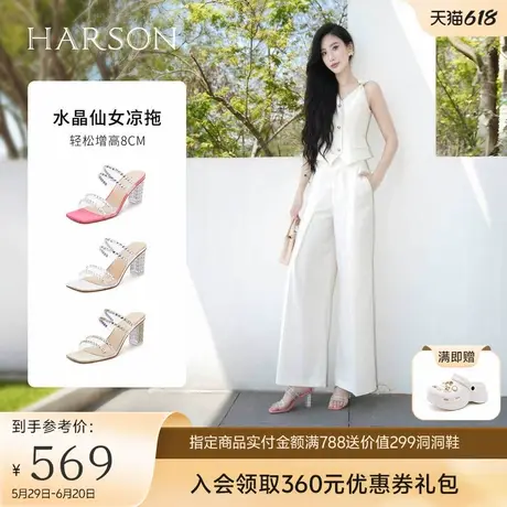 哈森/HARSON【星光时刻】25新款女鞋透明优雅粗跟高跟凉鞋图片