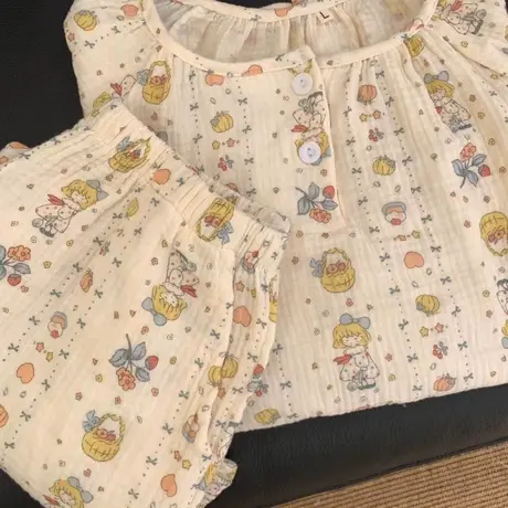 上新！果园女孩套头a类全棉有氧双层纱家居服套装夏季短袖短裤商品大图