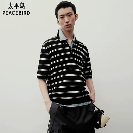 【王鹤棣同款】太平鸟男装 休闲POLO宽松凉感条纹Polo衫B2EEF222P图片