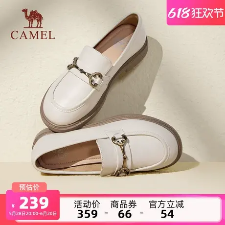 骆驼女鞋2025春夏新款粗跟乐福鞋女真皮平底单鞋英伦风小皮鞋女图片
