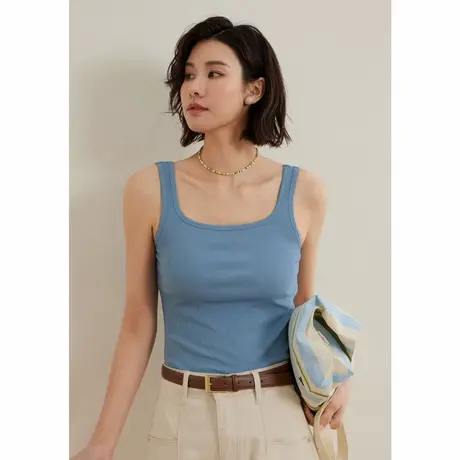 弥古蓝色吊带带胸垫背心女内搭夏季外穿黑色打底冰丝针织短款上衣图片