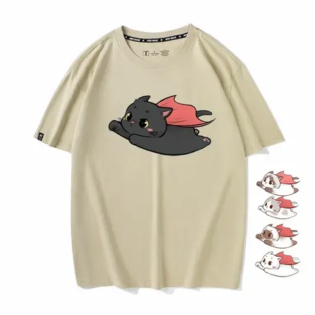 秀洛飞天小猫咪英雄猫情侣装衣服打底衫夏季新款纯棉圆领短袖T恤商品大图