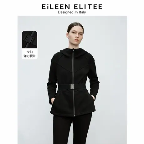 朗姿欧洲EiLEEN ELITEE法式气质翻领设计感2024冬新款连帽短外套图片