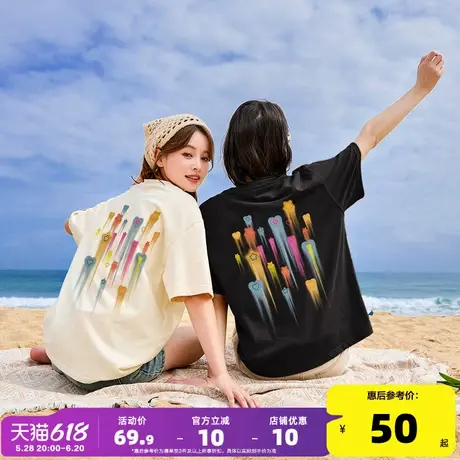 唐狮2025新款复古美式上衣女后背印花夏季纯棉宽松短袖T恤小众sz商品大图