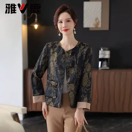 雅鹿妈妈装新中式外套2525年新款轻薄高级感圆领妈妈装大口袋上衣图片