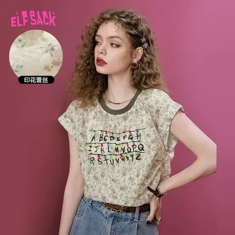 妖精的口袋满印复古碎花雪纺蕾丝衫女2023夏新款气质小衫薄纱上衣图片