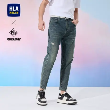 HLA/海澜之家POWER YOUNG系列牛仔裤25春夏新款水洗窄脚九分裤男商品大图