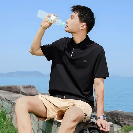 唐狮夏季新款男Polo衫黑色短袖翻领T恤宽松休闲港风T恤运动潮图片