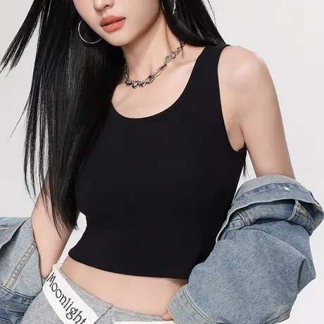 宽肩带吊带背心女夏带胸垫2025新款圆领美背文胸一体式可外穿上衣商品大图