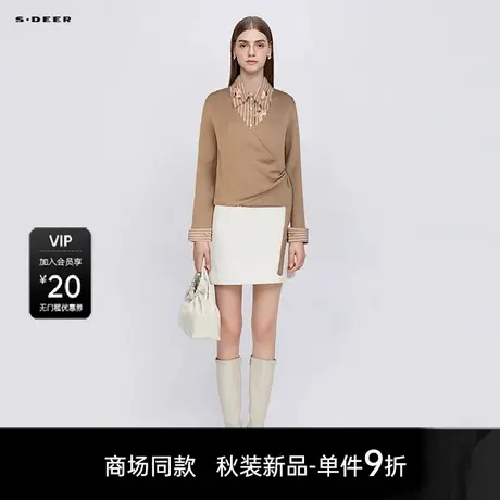 【商场同款】sdeer圣迪奥女文艺翻领绣花条纹两件套上衣S25382205商品大图