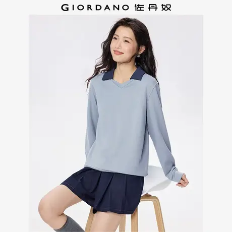 佐丹奴卫衣女装秋冬新款雾彩色时尚撞色V字翻领套头上衣05325807商品大图