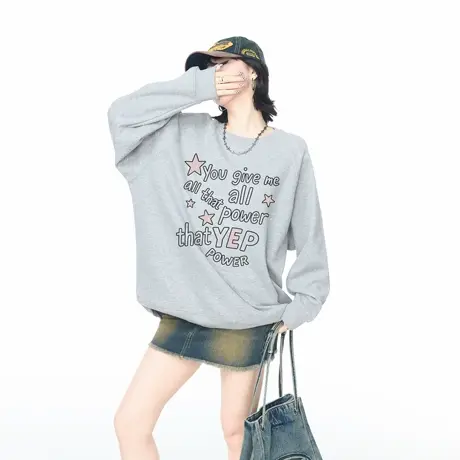 YEP插肩袖字母印花卫衣女2025春秋新款美式潮牌宽松情侣款上衣商品大图