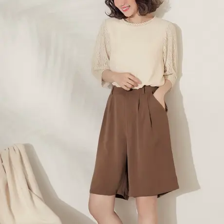 桔熊夏季绅士风纯色不易皱凉感压褶西装五分短裤子女大码BA5222图片