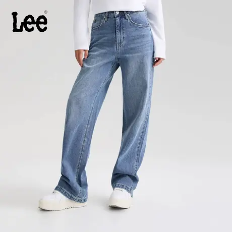 【张凌赫代言】Lee25秋冬新品428懒懒裤舒适高腰直脚中蓝女牛仔裤商品大图