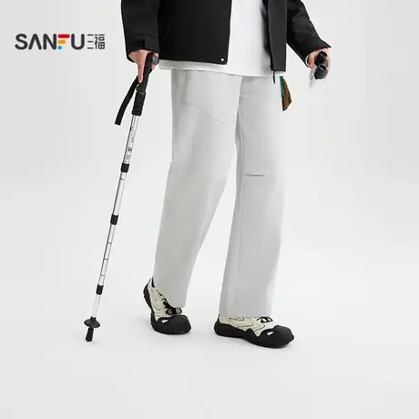 三福2025秋季男士户外拉链袋休闲裤 宽松橡筋腰直筒长裤504097商品大图