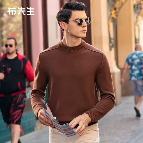 MrBu布先生半高领纯羊毛衫2023秋冬新款男士打底纯色毛衣BT12269商品大图