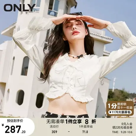 ONLY奥莱夏季新款时尚通勤风修身v领长袖短款雪纺衫女商品大图