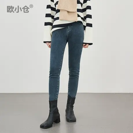 OXC/欧小仓气凝胶抓绒牛仔裤秋冬修身显瘦高腰弹力小脚裤jeans图片