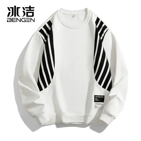 冰洁拼接卫衣男2023秋冬季新款撞色潮流休闲宽松圆领长袖上衣KP商品大图