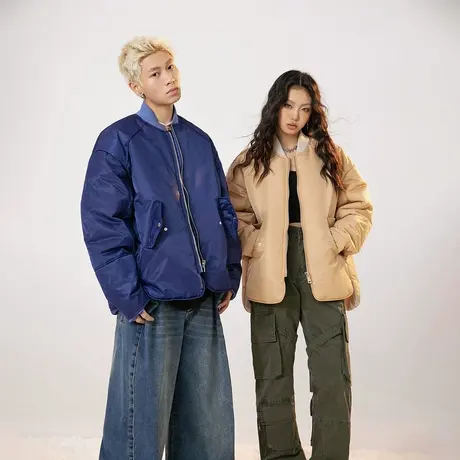 复古设计感棒球服棉服女冬季夹棉外套2023新款情侣装宽松潮牌棉衣图片