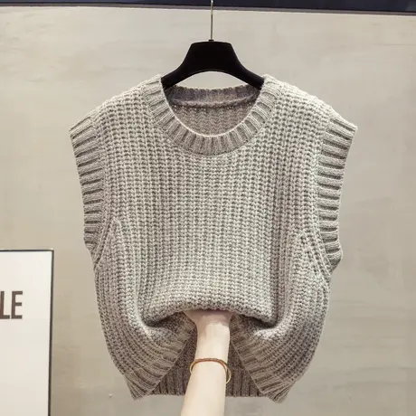 粗棒针圆领针织马甲背心女2023秋冬新款宽松外穿马夹叠穿毛衣坎肩图片