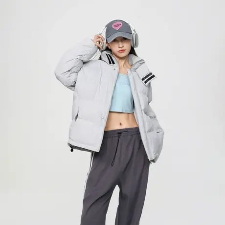 潮牌纯色立领棉服女加厚冬季外套2023新款棉袄复古宽松面包服棉衣商品大图