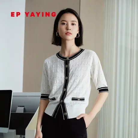 EP YAYING雅莹女装 小香风针织短袖开衫 春装商场同款9102A图片