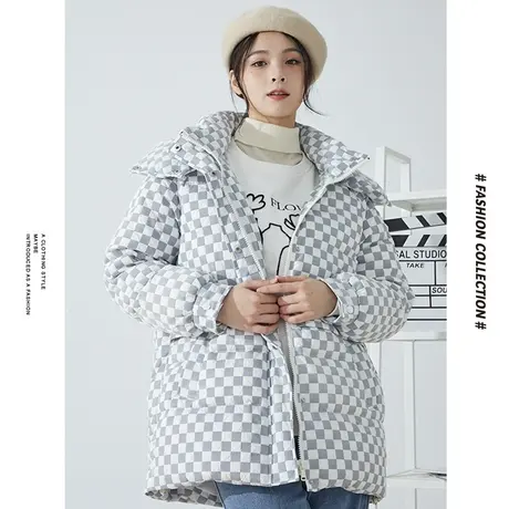 [商场同款]唐狮冬季羽绒服女个性特色棋盘格时尚日常通勤加厚保图片