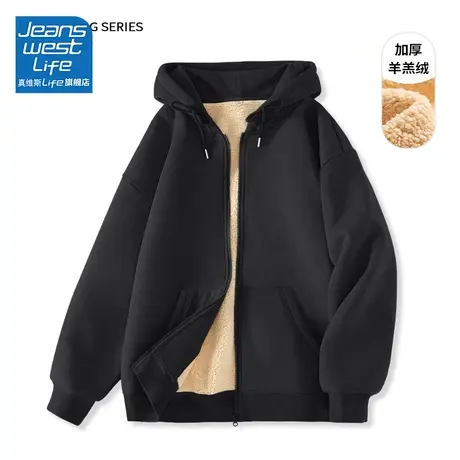 真维斯LIFE连帽加绒卫衣女2023新款爆款小个子羊羔绒外套女秋冬款商品大图