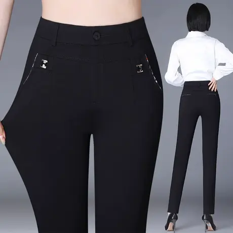 裤子女2024新款春秋哈伦裤大码中年妈妈裤高腰显瘦休闲小脚裤西裤商品大图