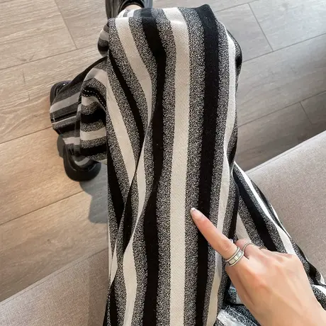 复古竖条纹美式阔腿牛仔裤女春秋季高腰直筒2024年新款垂感拖地裤商品大图