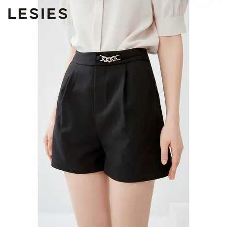 LESIES蓝色倾情夏季新款女装链条饰双口袋小A短裤O高街L直筒裤女商品大图