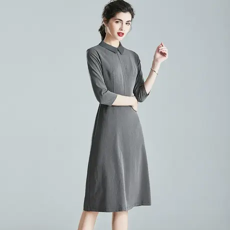 【2件7.5折】春季新品时尚POLO领显瘦A字裙简约纯色收腰连衣裙图片