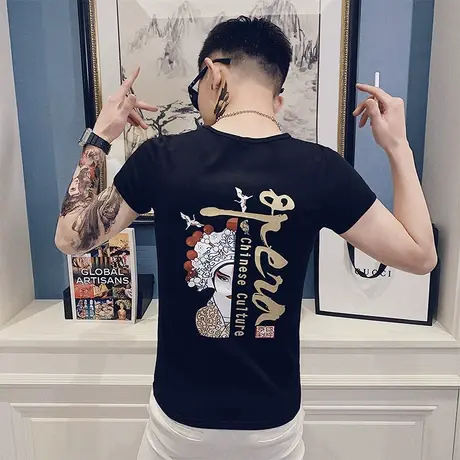 2023网红短袖t恤男时尚个性学生社会潮流小伙修身印花圆领半截袖t商品大图