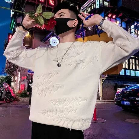 毛衣男冬季2023新款个性设计感宽松痞帅潮男夜店加厚针织打底线衣商品大图