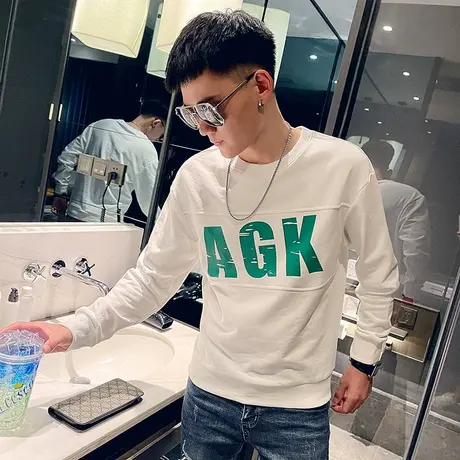 字母卫衣男潮牌ins春秋款修身高街网红外套2024新款秋季无帽衣服商品大图