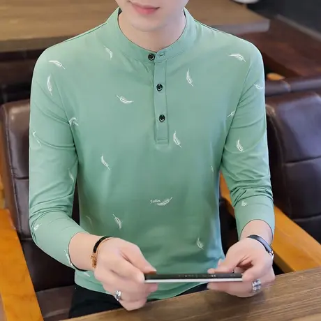 秋季打底衫立领Polo衫男保暖纯棉加绒加厚款长袖T恤上衣服内搭衣商品大图