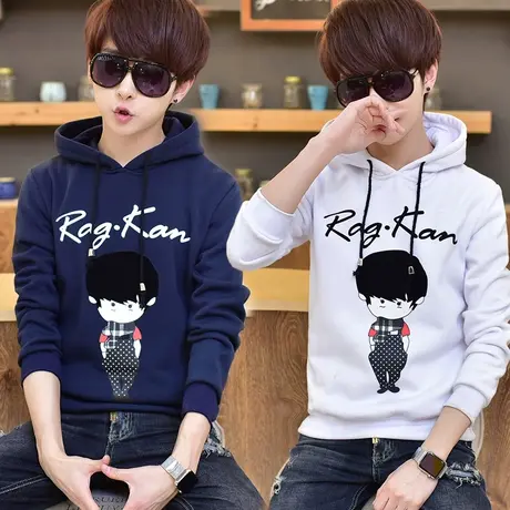 春装长袖T恤13胖大童14男孩子12-15岁初中学生青少年外穿连帽卫衣商品大图