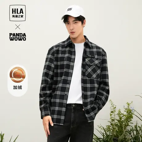 【加绒】HLA/海澜之家加绒长袖衬衫23秋冬衬衫领加绒格纹上衣男图片