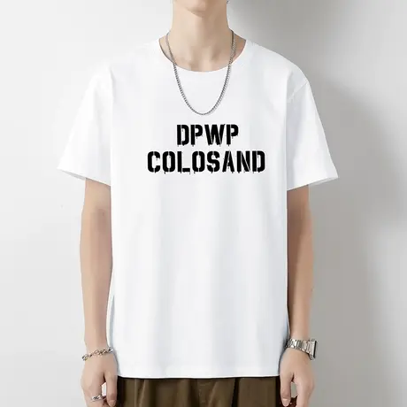 重磅纯棉白色t恤男短袖美式宽松圆领上衣服夏季印花半袖全棉体恤商品大图