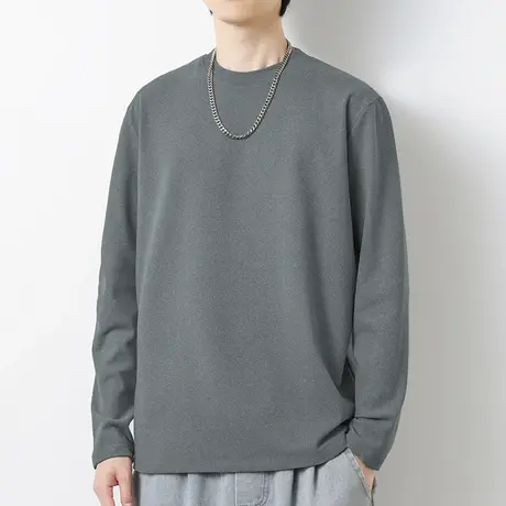 300g重磅德绒打底衫双面绒长袖t恤男加绒保暖内搭圆领纯色上衣服商品大图