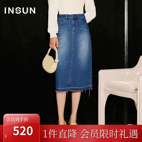 [丹宁艺术]恩裳COVER2023秋季新款微弹环保洗水牛仔复古半身裙女图片