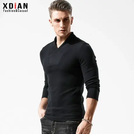 男士长袖T恤纯棉潮流韩版加厚保暖打底衫男V领纯色秋衣外穿秋冬季商品大图