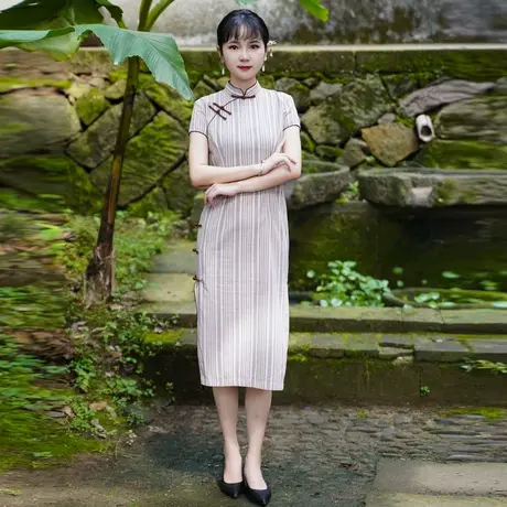 筠雅改良旗袍裙女夏季2023年新款气质盘扣民国风复古女装23J206图片