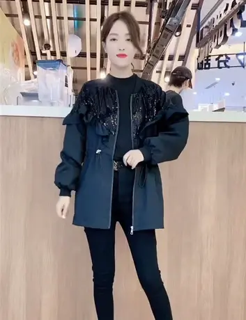 早春外套女2023年春秋季新款宽松抽绳收腰短款小个子风衣休闲上衣商品大图