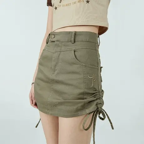 YEP美式复古工装短裙女夏季ins辣妹显瘦抽绳a字包臀半身裙含短裤商品大图