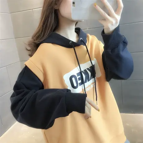 连帽时尚卫衣女2023年春装新款宽松韩版慵懒风大版上衣春秋薄款图片