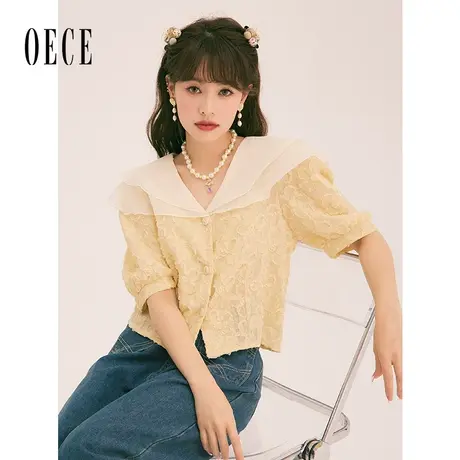 Oece复古荷叶领衬衫女春夏新款女装高级感气质衬衣设计感上衣商品大图